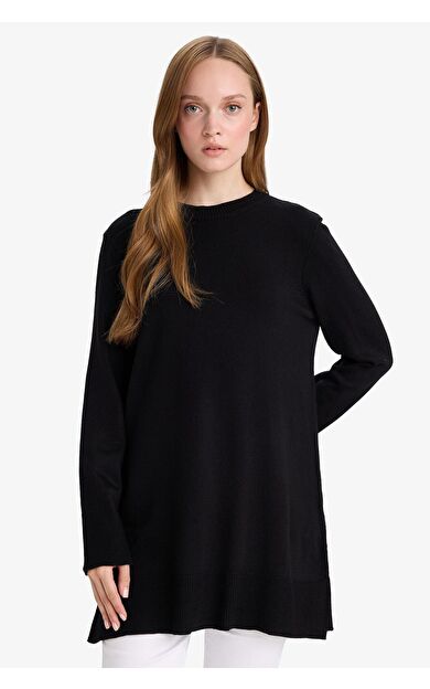 DeFacto Regular Fit Bisiklet Yaka Yırtmaçlı Basic Düz Tunik