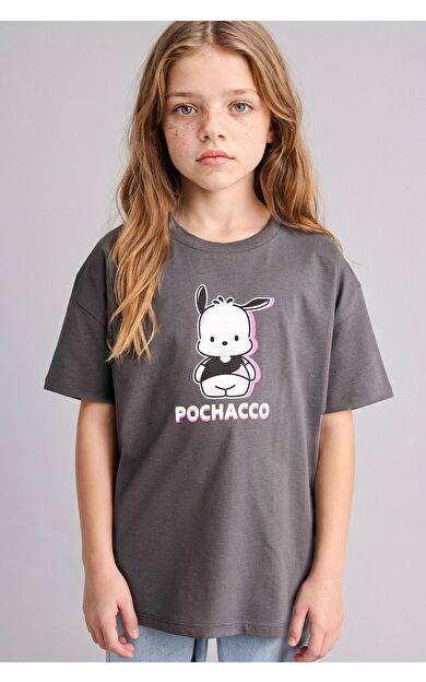DeFacto Pochacco Oversıze Bisiklet Yaka Kısa Kollu Tişört Kız Çocuk