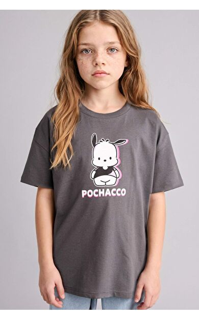 DeFacto Pochacco Oversıze Bisiklet Yaka Kısa Kollu Tişört Kız Çocuk