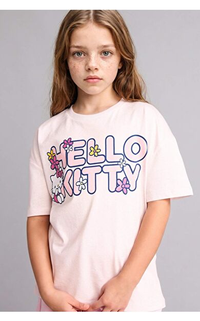 DeFacto Hello Kitty Relax Fıt Bisiklet Yaka Kısa Kollu Tişört Kız Çocuk