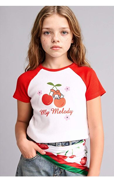 DeFacto My Melody Fıtted Bisiklet Yaka Ribana Kısa Kollu Tişört Kız Çocuk