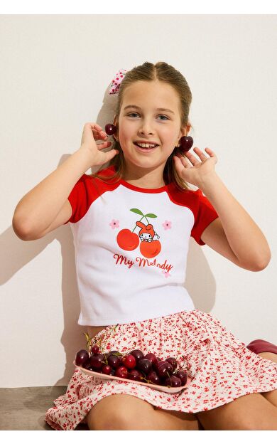 DeFacto My Melody Fıtted Bisiklet Yaka Ribana Kısa Kollu Tişört Kız Çocuk