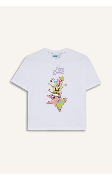 DeFacto SpongeBob Oversıze Bisiklet Yaka Kısa Kollu Tişört Kız Çocuk