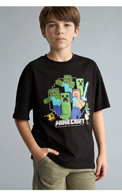 DeFacto Minecraft Oversıze Bisiklet Yaka Kısa Kollu Tişört Erkek Çocuk