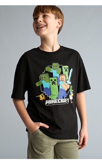 DeFacto Minecraft Oversıze Bisiklet Yaka Kısa Kollu Tişört Erkek Çocuk