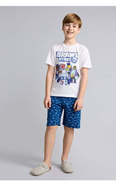 DeFacto Brawl Stars Kısa Kollu Üst Şort Alt 2'li Pijama Takımı Erkek Çocuk