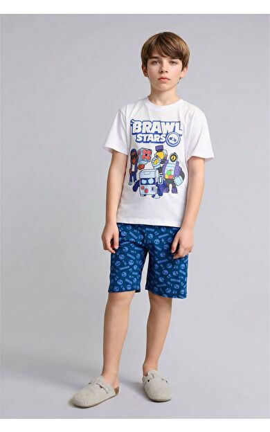 DeFacto Brawl Stars Kısa Kollu Üst Şort Alt 2'li Pijama Takımı Erkek Çocuk