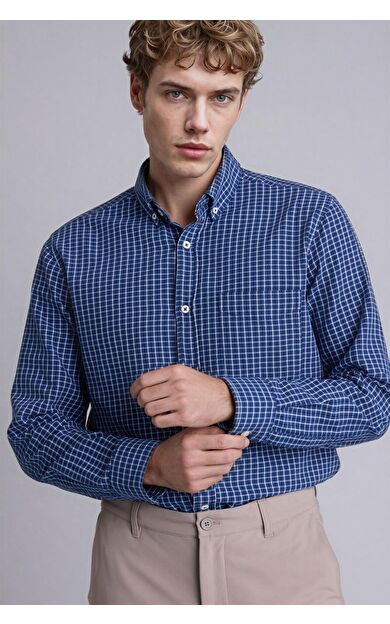 DeFacto Regular Fıt Polo Yaka Oxford Uzun Kollu Gömlek