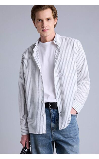 DeFacto Regular Fıt Polo Yaka Uzun Kollu Gömlek