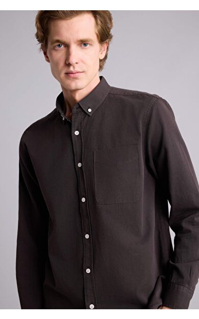 DeFacto Regular Fıt Polo Yaka Pamuklu Uzun Kollu Gömlek