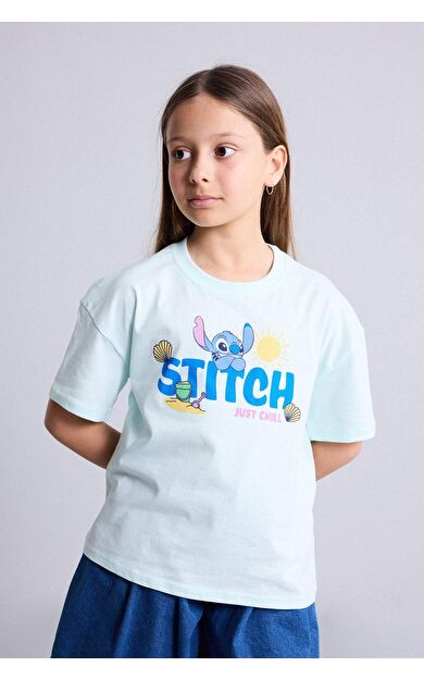 DeFacto Dısney Lılo & Stıtch Relax Fıt Bisiklet Yaka Kısa Kollu Tişört Kız Çocuk