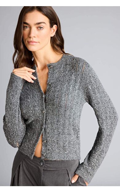 Regular Fıt Bisiklet Yaka Ajurlu Hırka