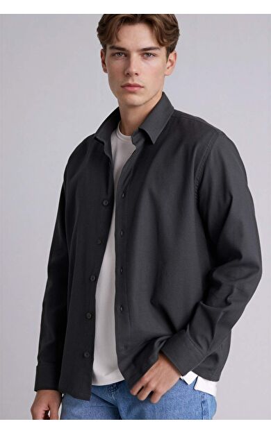 DeFacto Boxy Fıt Gömlek Yaka Dokuma Uzun Kollu Gömlek