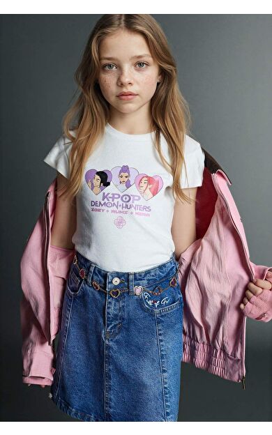 Hello Kıtty Fıtted Bisiklet Yaka Ribana Kısa Kollu Tişört Kız Çocuk