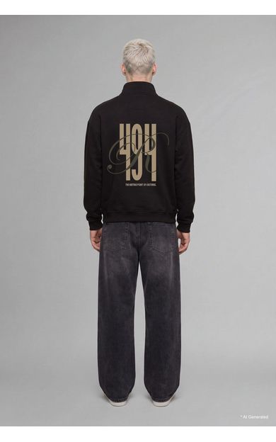DeFacto Boxy Fit Yarım Fermuarlı Baskılı Sweatshirt