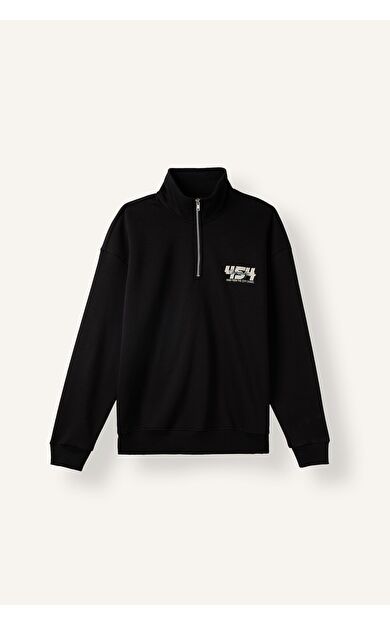 DeFacto Boxy Fit Yarım Fermuarlı Dik Yakalı Baskılı Uzun Kollu Sweatshirt