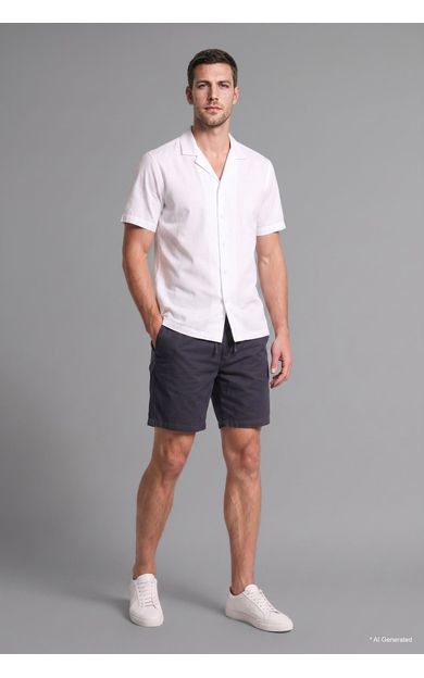 DeFacto %100 Pamuk Regular Fit Resort Yaka Modal Kısa Kollu Gömlek Ekru
