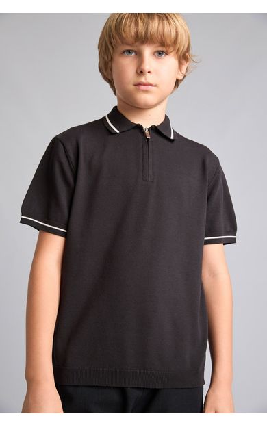 DeFacto Regular Fıt Polo Yaka Triko Kazak Erkek Çocuk Siyah H3919A826AUBK81