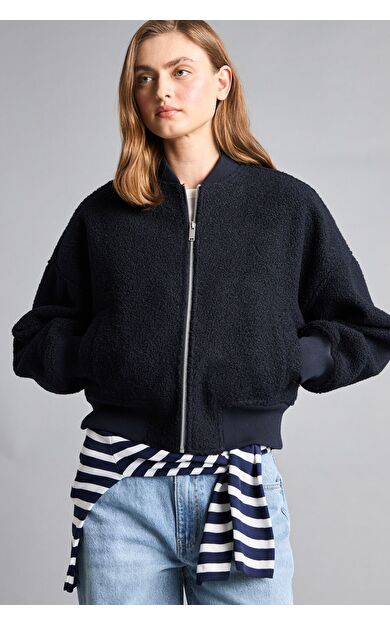 DeFacto Regular Fit Fermuarlı Buklet Bomber Kaşe Kaban