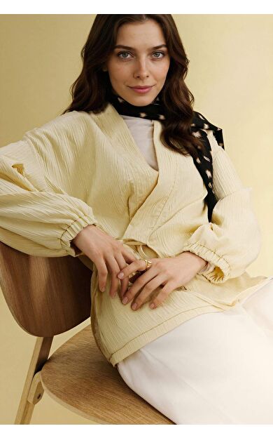 DeFacto Regular Fıt V Yaka Krinkıl Kumaş Blazer Ceket