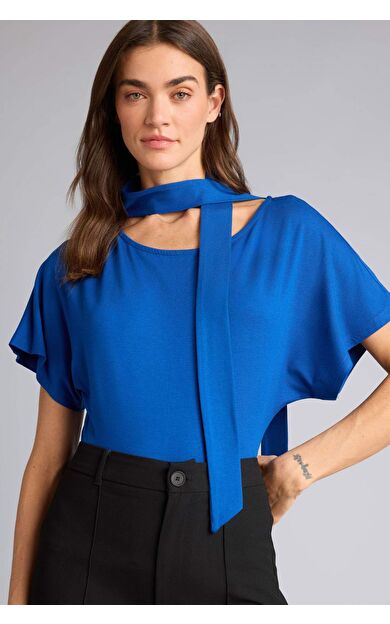 DeFacto Slım Fıt Kayık Yaka Şal Detaylı Tişört