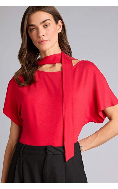 DeFacto Slım Fıt Kayık Yaka Şal Detaylı Tişört