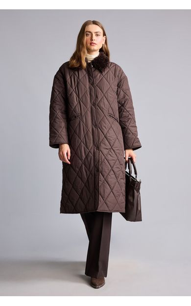 DeFacto Regular Fit Pelüş Gömlek Yaka Kapitone Çıtçıtlı Parka