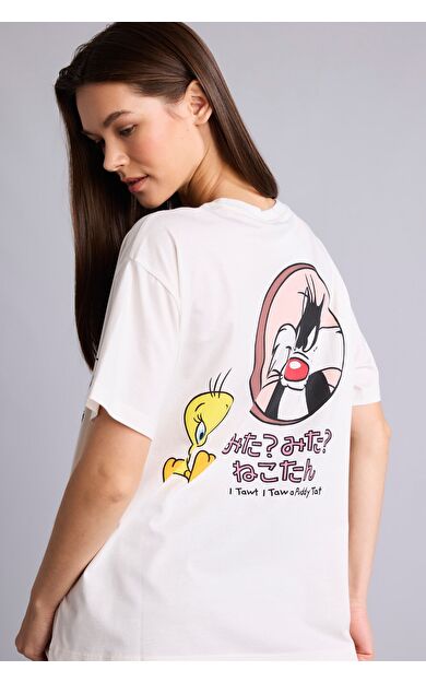 DeFacto Looney Tunes Oversıze Bisiklet Yaka Baskılı Kısa Kollu Tişört