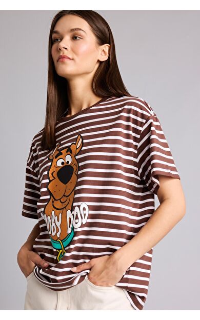 DeFacto Scooby Doo Oversıze Bisiklet Yaka Baskılı Kısa Kollu Tişört