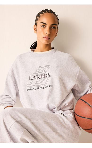 DeFacto NBA Los Angeles Lakers Balloon Fit Bisiklet Yaka Skuba Dalgıç Kumaş Baskılı Sweatshirt