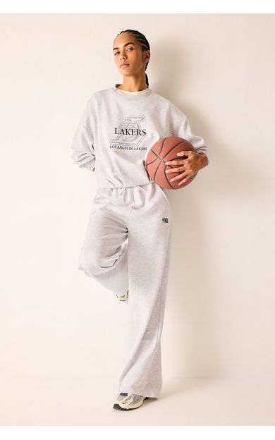 DeFacto NBA Los Angeles Lakers Wide Leg Cepli Geniş Paça Beli Lastikli Skuba Dalgıç Kumaş Sporcu Eşofman Altı