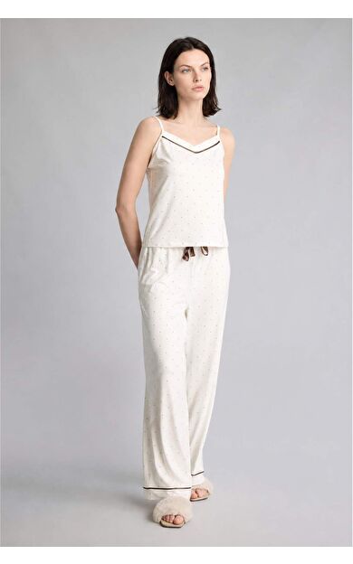 DeFacto Regular Fıt Askılı 2'li Softshell Ecru Pijama Takımı