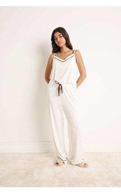 DeFacto Regular Fıt Askılı 2'li Softshell Ecru Pijama Takımı