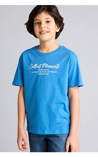 DeFacto Regular Fıt Bisiklet Yaka Baskılı Kısa Kollu Tişört Erkek Çocuk