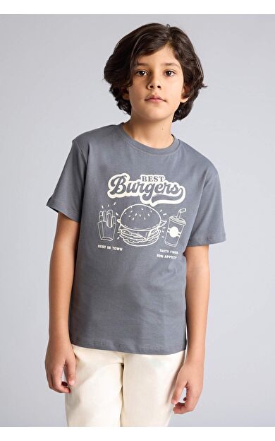 DeFacto Regular Fıt Bisiklet Yaka Baskılı Kısa Kollu Tişört Erkek Çocuk