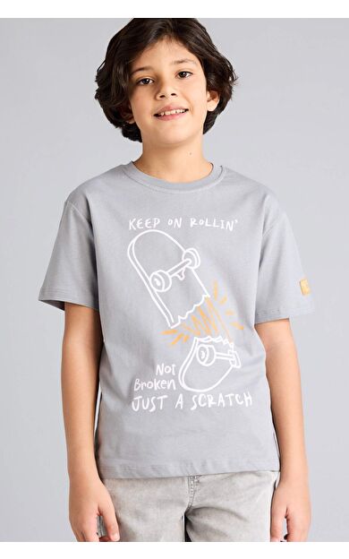 DeFacto Regular Fıt Bisiklet Yaka Baskılı Kısa Kollu Tişört Erkek Çocuk