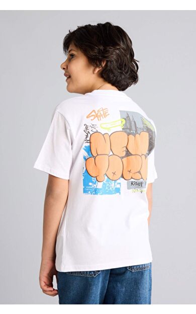 DeFacto Regular Fıt Bisiklet Yaka Baskılı Kısa Kollu Tişört Erkek Çocuk