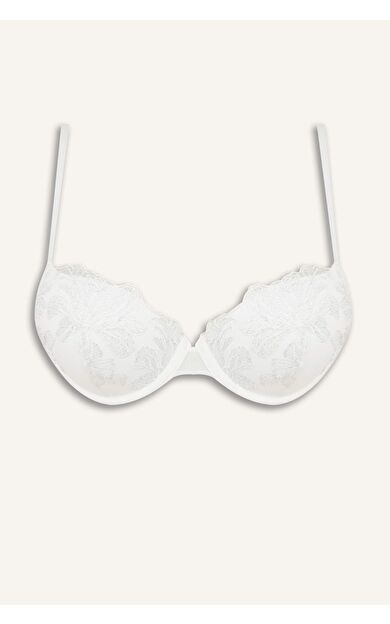 DeFacto Dantel Detaylı Brode Kaplı Push Up Balenli Ecru Bra