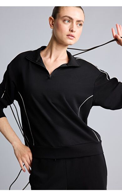 DeFacto Ultra Yumuşak Standart Fit Yarım Fermuarlı Biyeli Dik Yaka Modal Sporcu Basic Sweatshirt