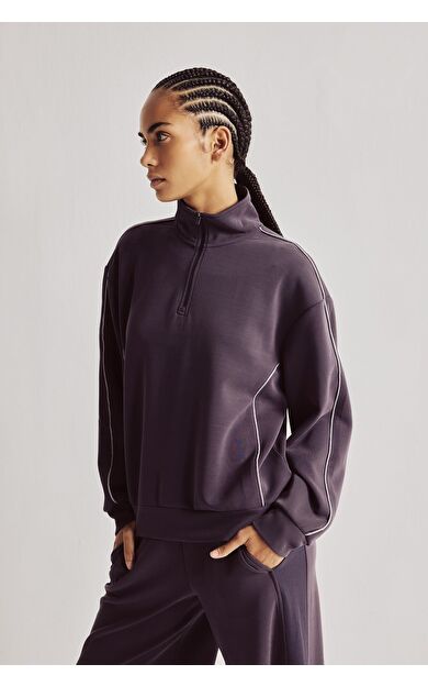 DeFacto Ultra Yumuşak Standart Fit Yarım Fermuarlı Biyeli Dik Yaka Modal Sporcu Basic Sweatshirt