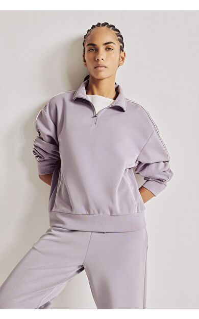 DeFacto Ultra Yumuşak Standart Fit Yarım Fermuarlı Biyeli Dik Yaka Modal Sporcu Basic Sweatshirt