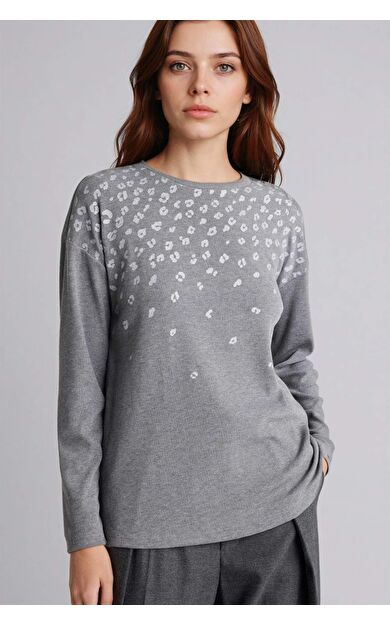 DeFacto Regular Fıt Bisiklet Yaka Taş Baskılı Uzun Kollu Tişört