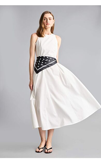 DeFacto Fıtted Halter Yaka Poplin Kolsuz Midi Elbise