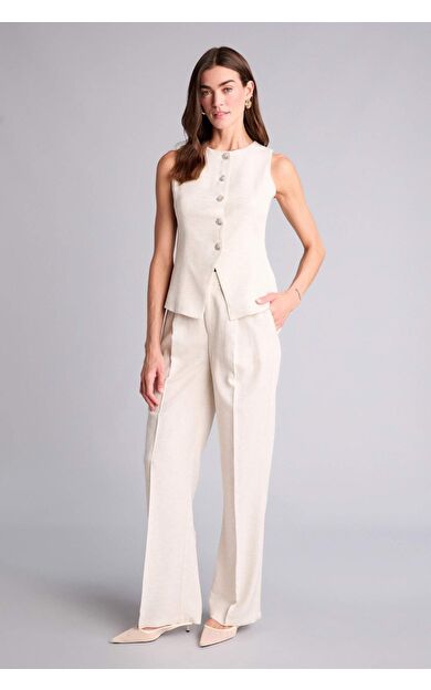 DeFacto Straıght Fıt Yüksek Bel Keten Karışımlı Pantolon