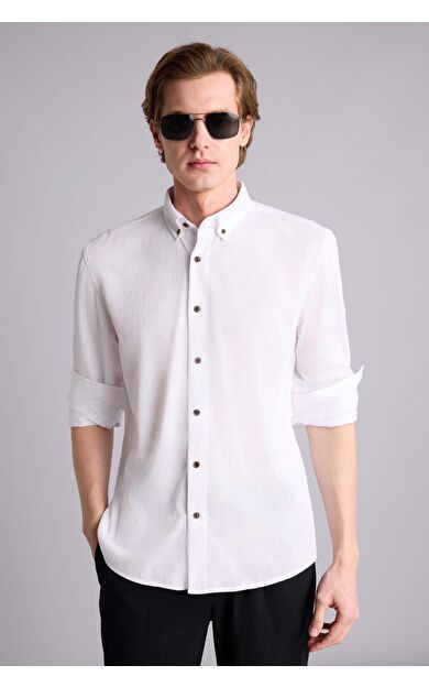 DeFacto Regular Fıt Polo Yaka Uzun Kollu Gömlek