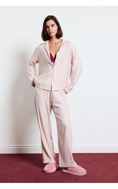 DeFacto Regular Fit Uzun Kollu Çizgili 2'li Flanel Pijama Takım