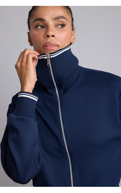DeFacto Standart Fit Fermuarlı Dik Yaka Çizgi Detaylı Modal Basic Sweatshirt Hırka İndigo