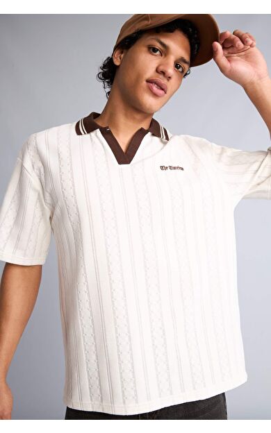 DeFacto Boxy Fıt Polo Yaka Slogan Desenli Kısa Kollu Polo Tişört