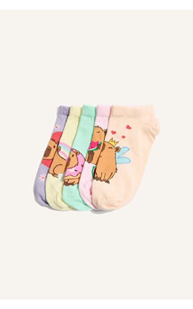 DeFacto Hayvan Desenli 5'li Pamuklu Patik Çorap Kız Çocuk