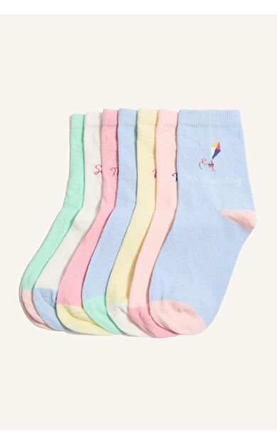 DeFacto Çiçekli 7'li Pamuklu Uzun Çorap Kız Çocuk